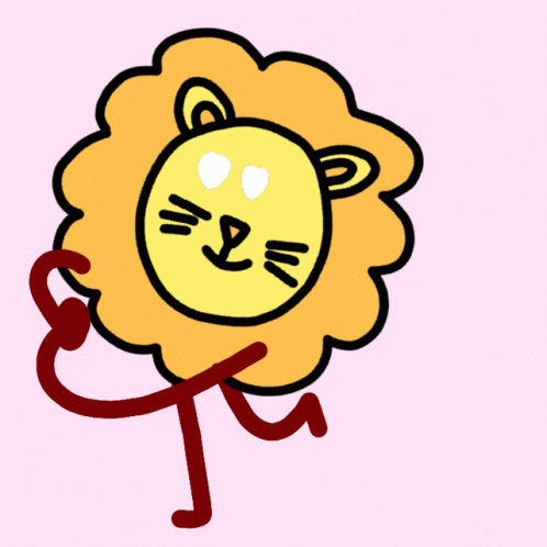 A Cartoon Drawing Of A Lion 'S Face With A Red Tail GIF