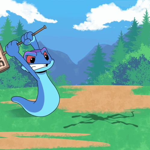 A Cartoon Drawing Of A Lizard Holding A Wooden Sign That Says Ban GIF