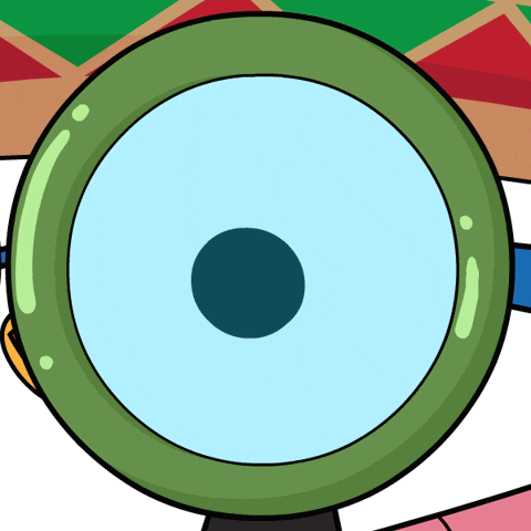 A Cartoon Drawing Of A Magnifying Glass With A Blue Circle In The Middle GIF