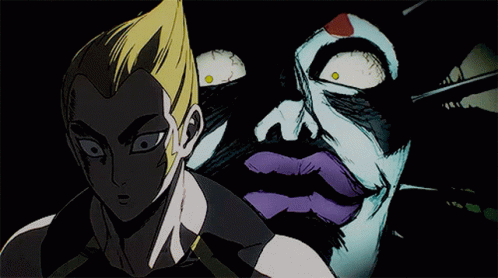 A Cartoon Drawing Of A Man And A Clown 'S Face GIF