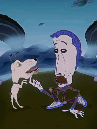 A Cartoon Drawing Of A Man And A Dog With A Purple Headband GIF
