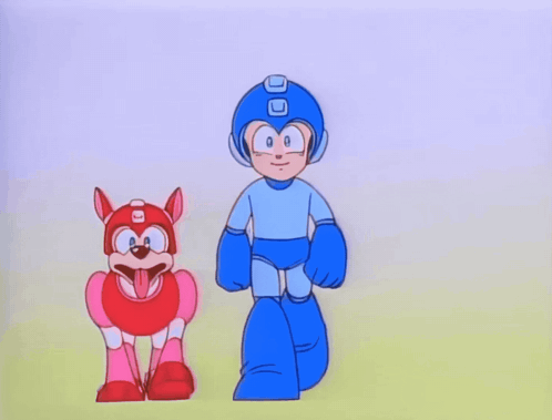 A Cartoon Drawing Of A Man And A Dog With A Sticker That Says ' Nintendo ' On Them GIF