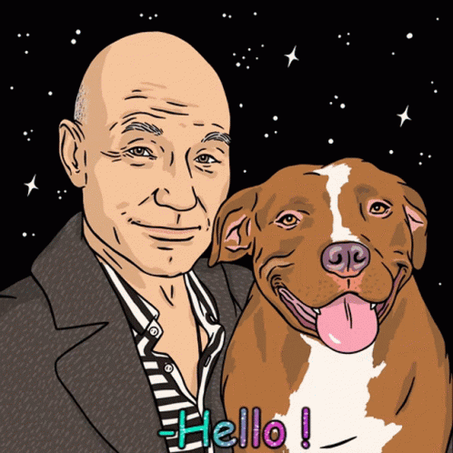 A Cartoon Drawing Of A Man And A Dog With The Word Hello Written Below Them GIF
