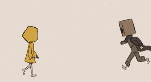 a cartoon drawing of a man and a girl with boxes on their heads