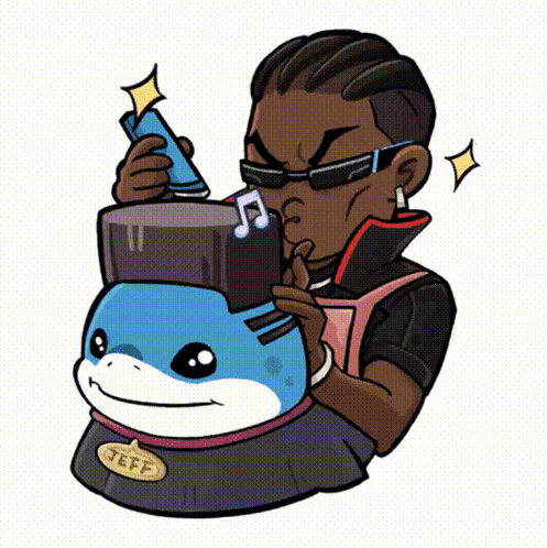 A Cartoon Drawing Of A Man And A Shark With The Name Jeff Written On It GIF