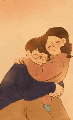 A Cartoon Drawing Of A Man And A Woman Hugging Each Other GIF