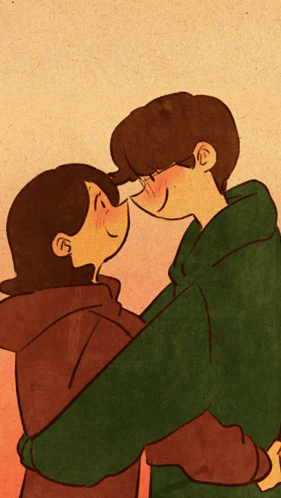 A Cartoon Drawing Of A Man And A Woman Hugging GIF