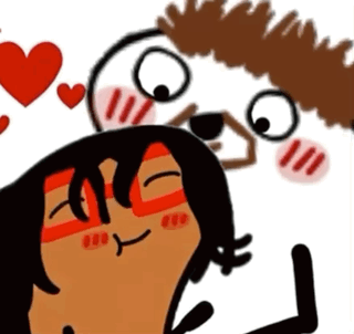 A Cartoon Drawing Of A Man And A Woman With Hearts Around Them GIF