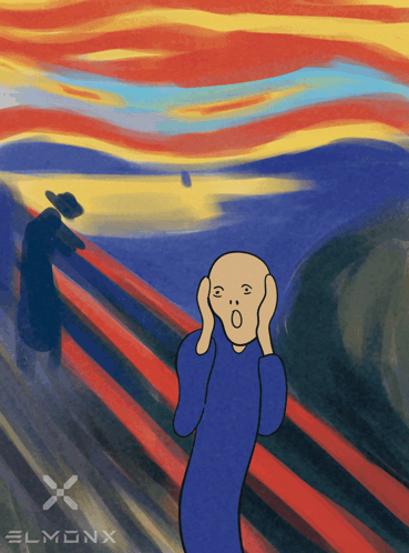 A Cartoon Drawing Of A Man Covering His Ears With The Word Elmonx On The Bottom Right GIF