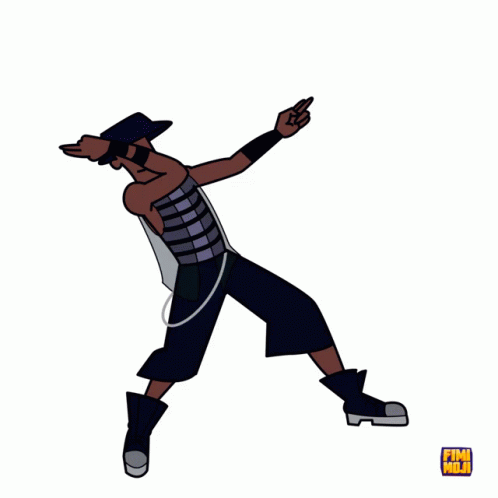 A Cartoon Drawing Of A Man Dancing With A Sticker That Says Pink Pill GIF