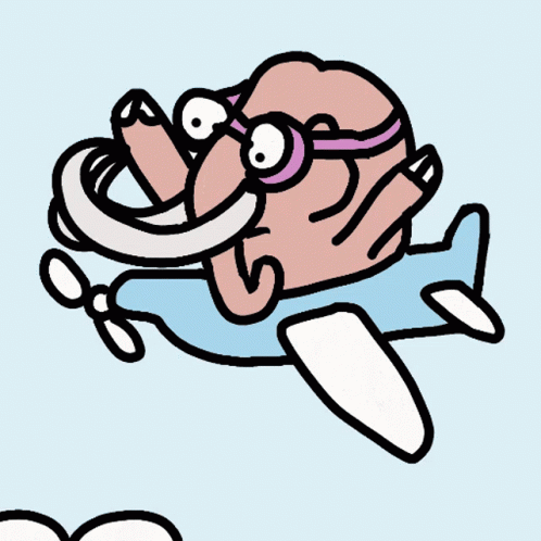 A Cartoon Drawing Of A Man Flying On A Plane GIF