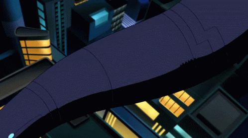 A Cartoon Drawing Of A Man Flying Through A City GIF