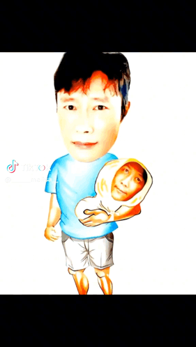 A Cartoon Drawing Of A Man Holding A Baby With A Tiktok Logo In The Corner GIF