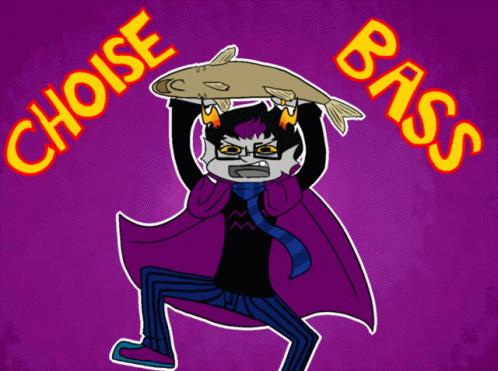 A Cartoon Drawing Of A Man Holding A Fish With The Words Choise Bass Below Him GIF