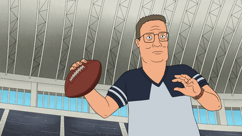 A Cartoon Drawing Of A Man Holding A Football That Says ' Nfl ' On It GIF