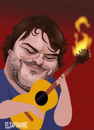 A Cartoon Drawing Of A Man Holding A Guitar With Eliotoons Written On The Bottom Right GIF