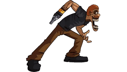 a cartoon drawing of a man holding a gun and screaming