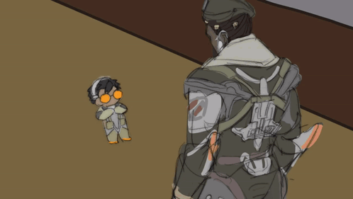 A Cartoon Drawing Of A Man Holding A Stuffed Animal With The Letter P On The Back GIF