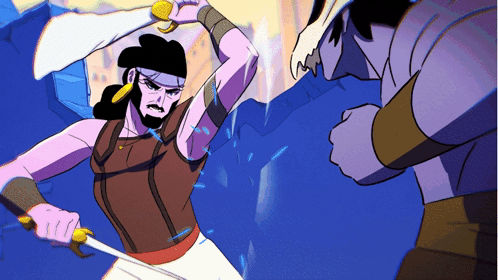 A Cartoon Drawing Of A Man Holding A Sword GIF