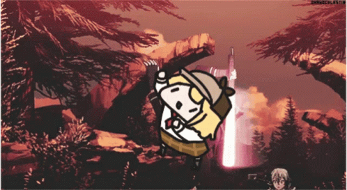 A Cartoon Drawing Of A Man Holding A Sword With The Words Miracelestial On The Bottom Right GIF