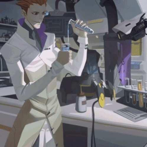 A Cartoon Drawing Of A Man Holding A Test Tube GIF