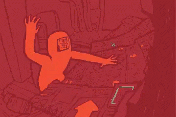 A Cartoon Drawing Of A Man In A Space Suit With An Arrow Pointing Upwards GIF