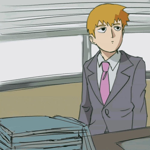 A Cartoon Drawing Of A Man In A Suit And Pink Tie GIF