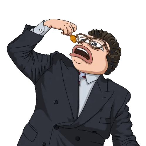 a cartoon drawing of a man in a suit covering his eyes with his hand