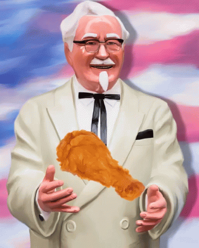 A Cartoon Drawing Of A Man In A Suit Holding A Fried Chicken Leg GIF