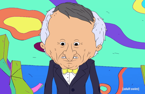 A Cartoon Drawing Of A Man In A Tuxedo And Bow Tie With The Words Adult Swim Below Him GIF