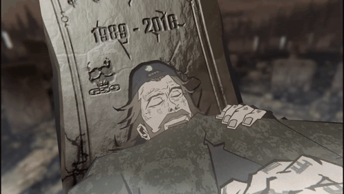A Cartoon Drawing Of A Man Laying In A Grave With The Year 1989-2010 On It GIF