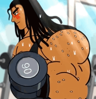 A Cartoon Drawing Of A Man Lifting A Dumbbell With The Number 80 On It GIF