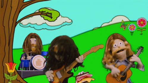 a cartoon drawing of a man playing a guitar