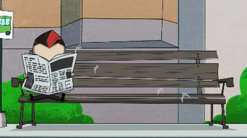 A Cartoon Drawing Of A Man Reading A Newspaper On A Bench GIF
