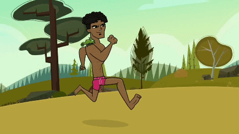 A Cartoon Drawing Of A Man Running With A Lizard On His Shoulder GIF