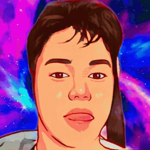 A Cartoon Drawing Of A Man 'S Face With A Galaxy Background GIF