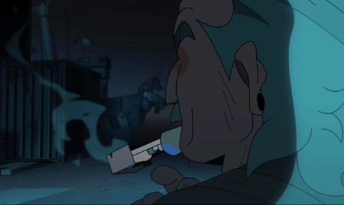 a cartoon drawing of a man smoking a cigarette with a syringe in his hand