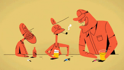 A Cartoon Drawing Of A Man Smoking A Cigarette With The Letter F On His Hat GIF