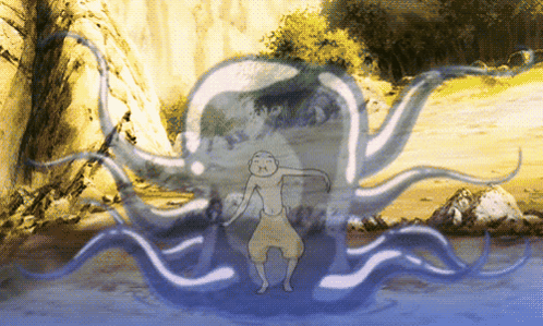 A Cartoon Drawing Of A Man Standing In Front Of A Large Octopus GIF