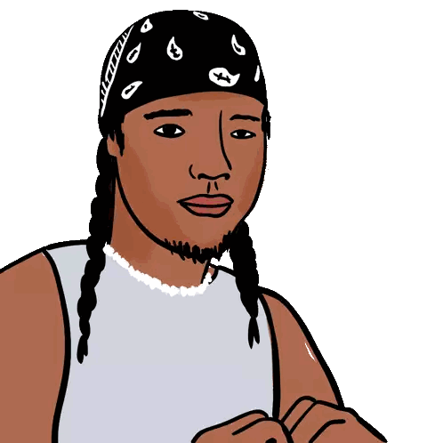 a cartoon drawing of a man wearing a bandana and braids
