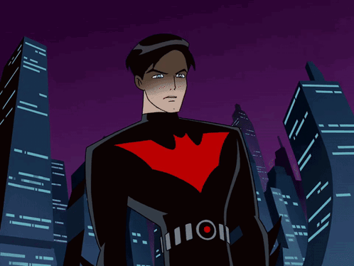 A Cartoon Drawing Of A Man Wearing A Batman Costume GIF