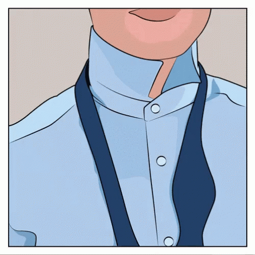 A Cartoon Drawing Of A Man Wearing A Blue Shirt And Blue Suspenders GIF