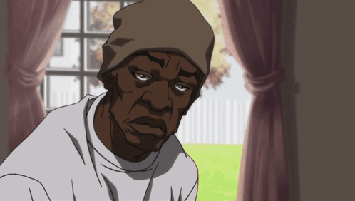 a cartoon drawing of a man wearing a hat and a white shirt