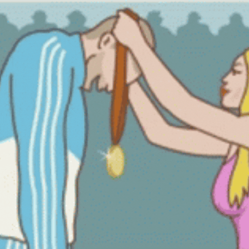 A Cartoon Drawing Of A Man Wearing A Medal GIF