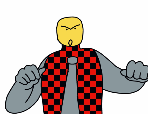 A Cartoon Drawing Of A Man Wearing A Red And Black Checkered Vest And Tie GIF