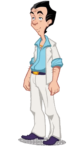 a cartoon drawing of a man wearing a white suit and blue shirt