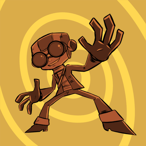 A Cartoon Drawing Of A Man Wearing Goggles And Waving GIF