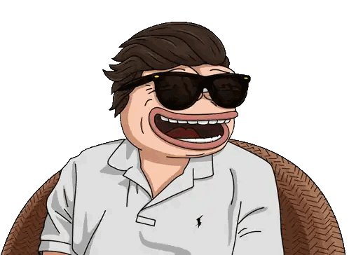 a cartoon drawing of a man wearing sunglasses and a polo shirt