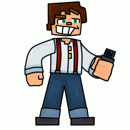 A Cartoon Drawing Of A Man Wearing Suspenders And Holding A Remote Control GIF