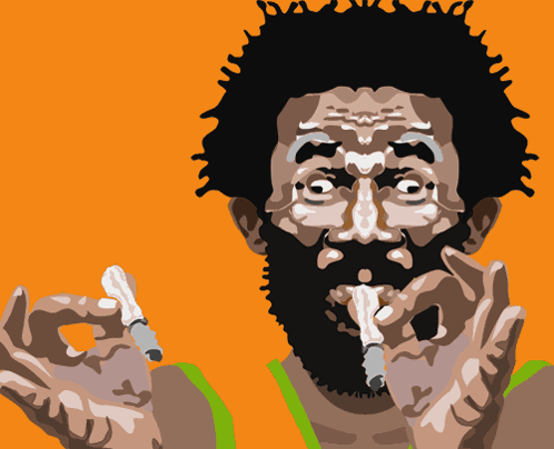 A Cartoon Drawing Of A Man With A Beard Smoking Two Cigarettes GIF